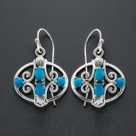 Sterling Silver Filigree Turquoise Dangle Earrings