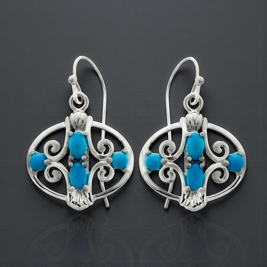 Sterling Silver Filigree Turquoise Dangle Earrings (1 of 1)