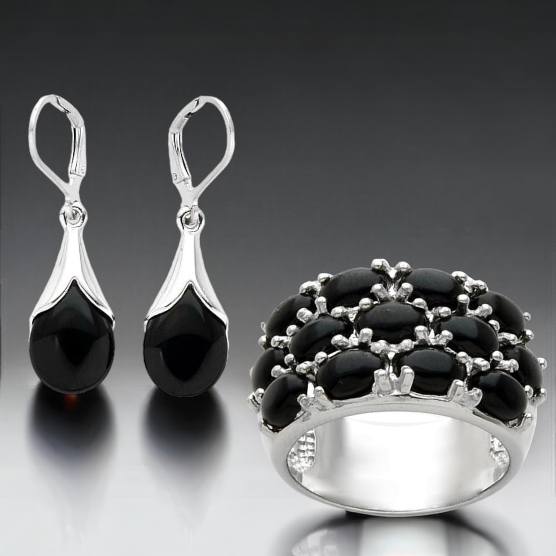 Black Agate Jewelry Collection! Ring & Earrings in Sterling Silver (1 of 1)