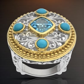 Gold over Sterling Silver Ring Turquoise & Blue Topaz-Sz 7
