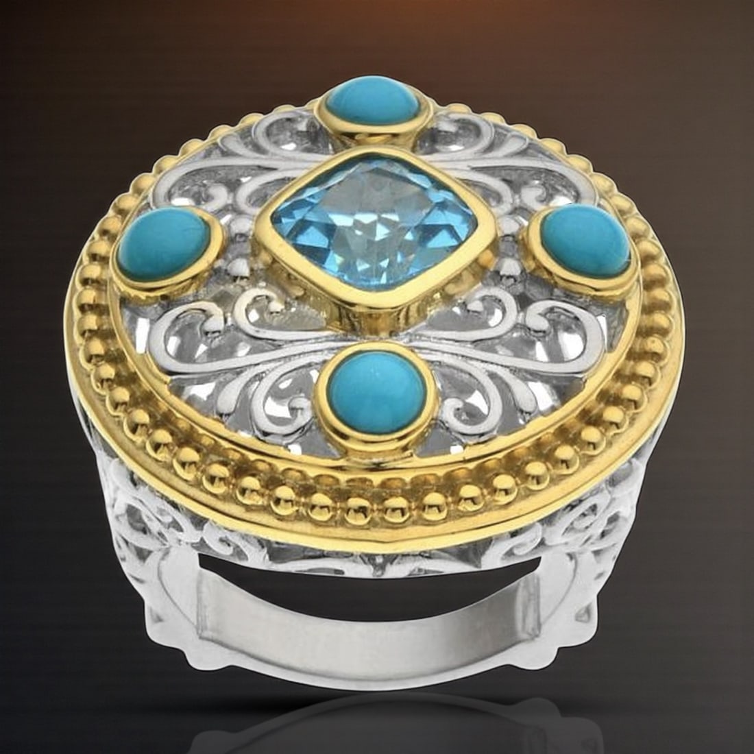 Gold over Sterling Silver Ring Turquoise & Blue Topaz-Sz 7 (1 of 1)