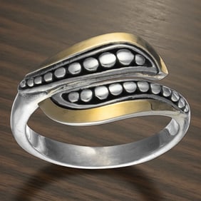 14K Gold & Sterling Silver Ring with wave design - Size 7