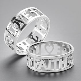 'Love, Faith, Hope' Sterling Silver Band – Size 7 and 10