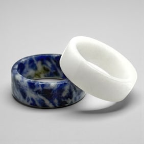 Genuine Stone Ring Set Size 10-Sodalite and White Jade