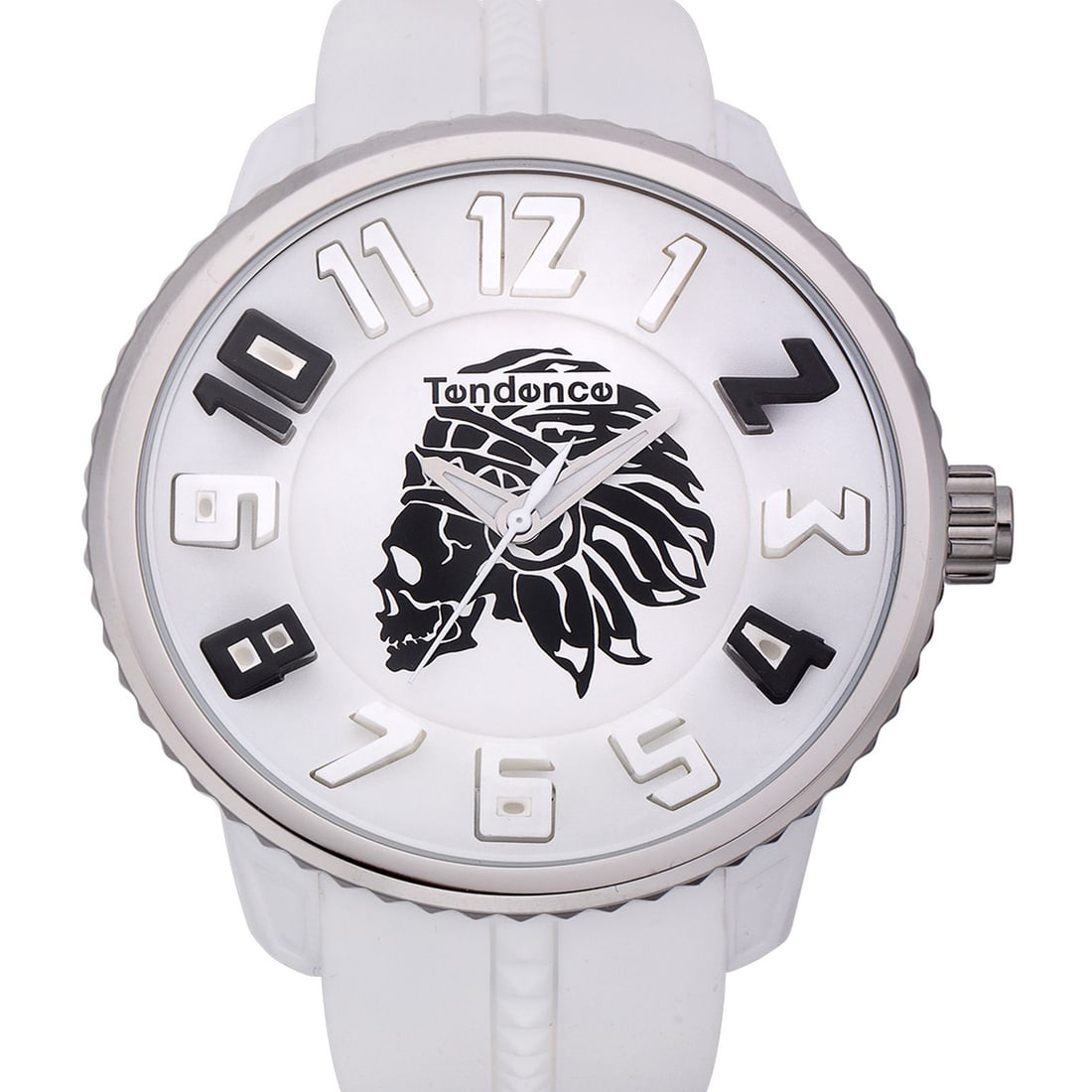 Tendence Sporty Unique Skull Design Men's Watch: Unique Indian Skull Design, Luminescent Hands and Hour Markers, Multi-Textured Dial Hands: Luminescent Hands, Material: Stainless Steel, Polycarbonate, Silicone Movement: Japanese Quartz Movement Clos