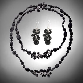 Black Agate Necklace & Earrings both crafted in Sterling Silver