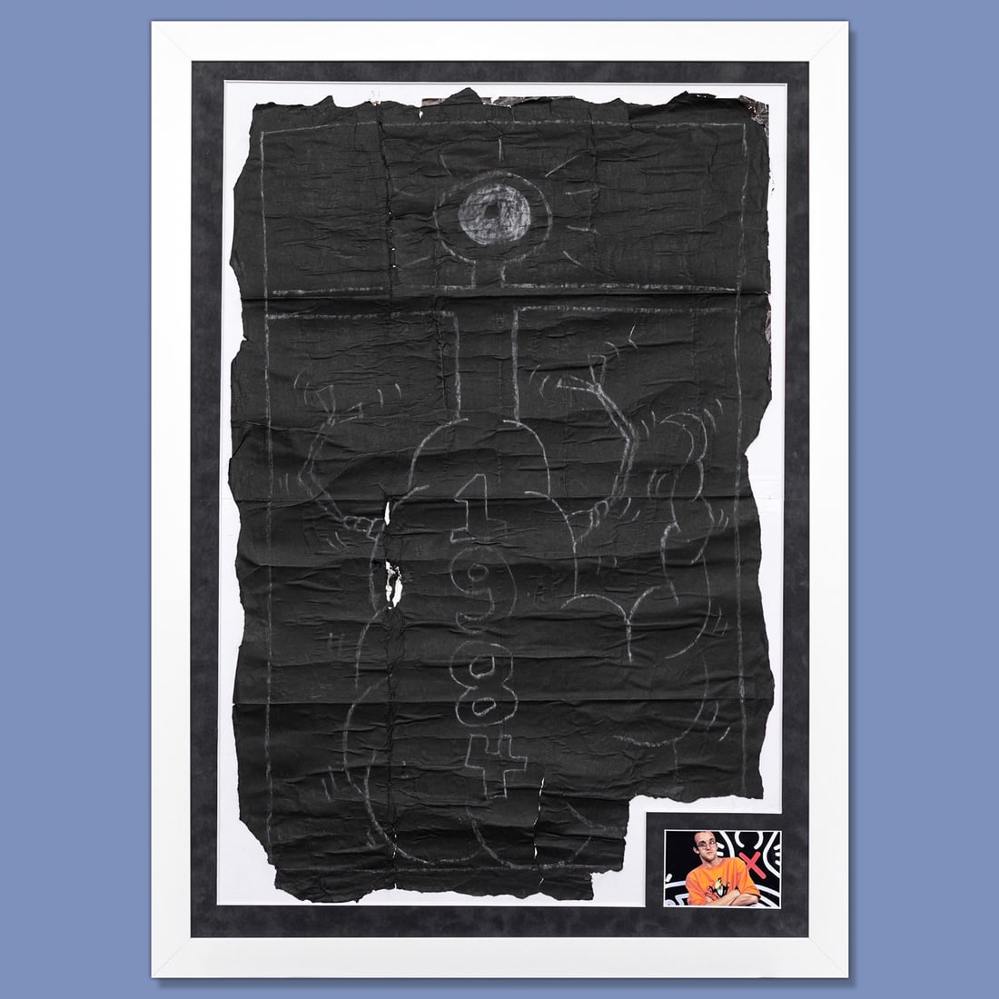 Keith Haring, Subway Drawing: Robot (1984): Keith Haring — Subway Drawing: Robot with Date “1984” Medium: White chalk on black paper with heavy backing Dimensions: 40 x 26 in (approx.) Date: 1984 Signature/Markings: Features “1984&r