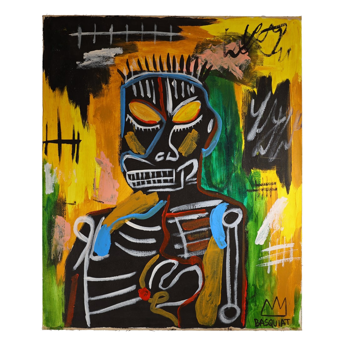 Jean-Michel Basquiat — African-Style Figure on Canvas-on-Board: Title: Attributed to / After Jean-Michel Basquiat — African-Style Figure on Canvas-on-Board Artist: Attributed to / After Jean-Michel Basquiat (American, 1960–1988) Medium: Acrylic / Mixed Media o