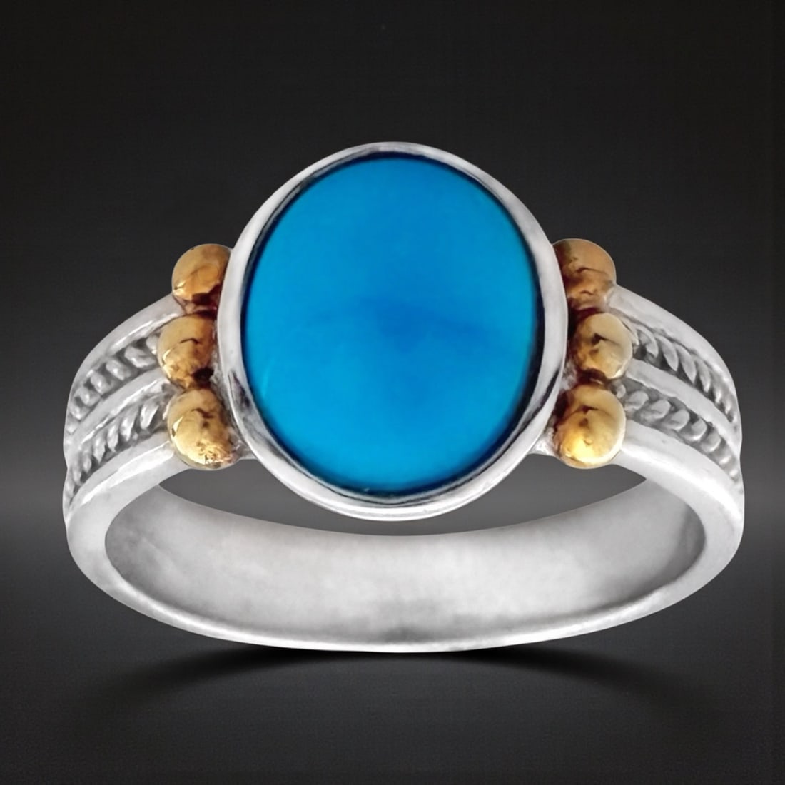 Two Tone Sterling Silver Turquoise Ring SZ 7 (1 of 1)