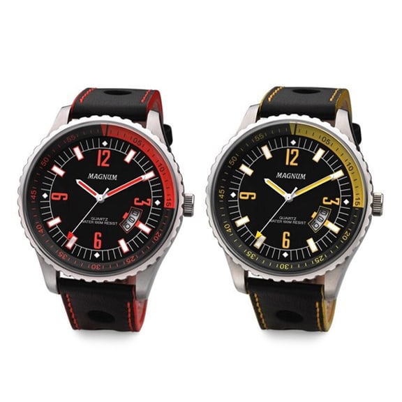 Set of 2 Magnum Men’s Watches: This matching pair of Magnum men’s watches delivers bold, sport-inspired style with everyday versatility. Each watch features a stainless steel case paired with a black dial, high-contrast luminous 