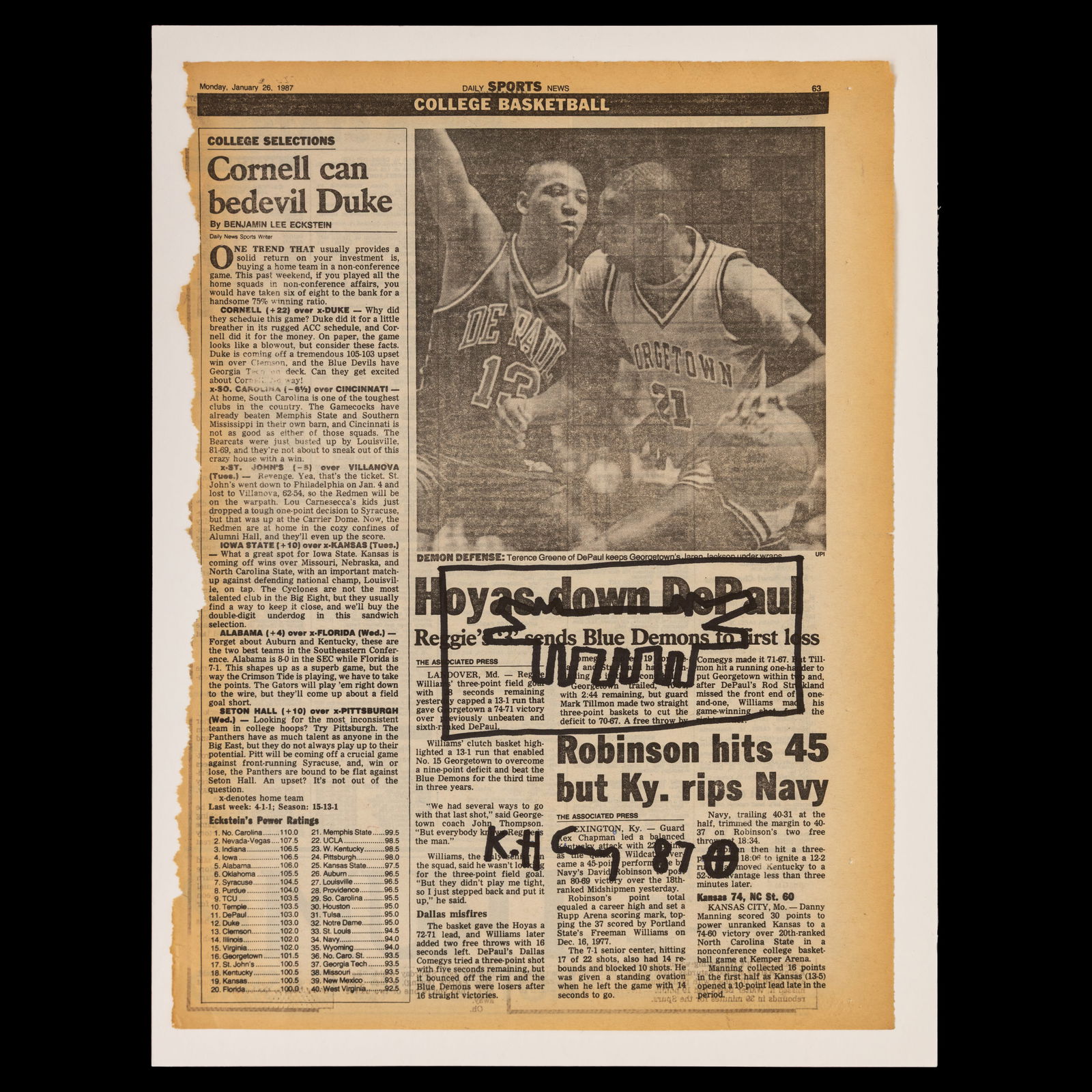 Keith Haring — 1987 Marker Art on Daily Sports News Page (Original Newspaper Drawing): Title: Keith Haring — 1987 Marker Art on Daily Sports News Page (Original Newspaper Drawing) Artist: Keith Haring (American, 1958–1990) Date of Newspaper: Monday, January 26, 1987 Medium: Marker o
