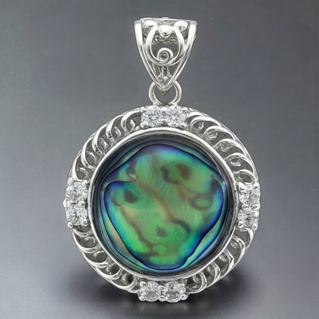 Sterling Silver Round Abalone & White Topaz Pendant Enhancer (1 of 1)