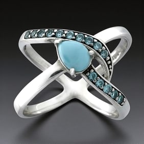 Larimar & Blue Topaz Sterling Silver Crisscross  Ring SZ 8