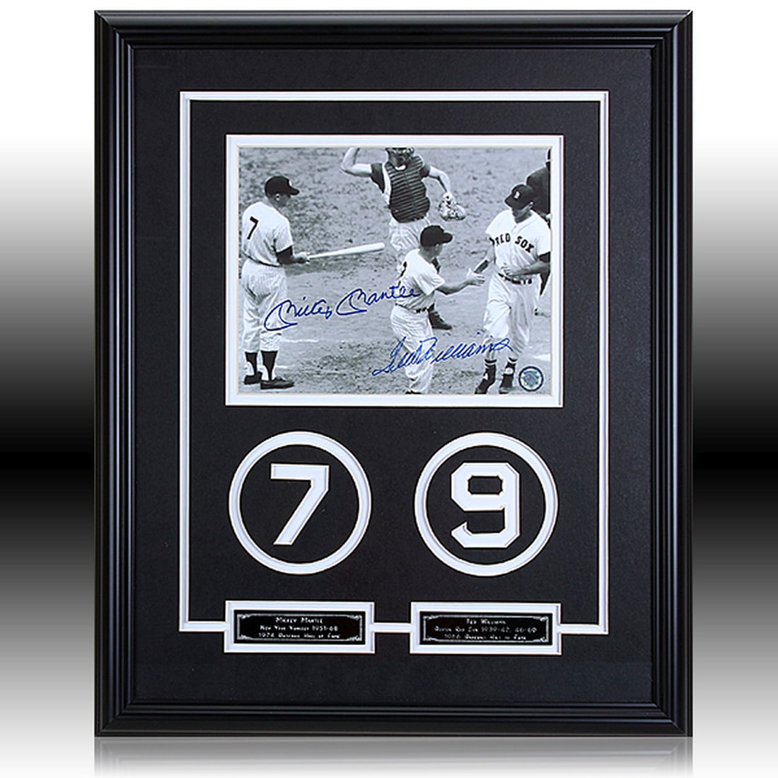 Ted Williams & Mickey Mantle Signed Photograph: Titans of the Diamond: Ted Williams & Mickey Mantle Signed Baseline Conversation Photograph. Offered to the discerning collector is a rare and captivating piece of baseball heritage—a museum-qua