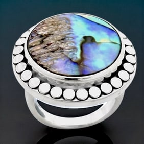 Brilliant Round Abalaone Ring in Sterling Silver – sz. 6