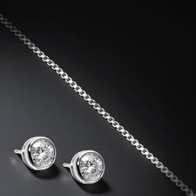 Fine 1mm Sterling Silver Box Chain w/ Bezel Set Stud Earrings