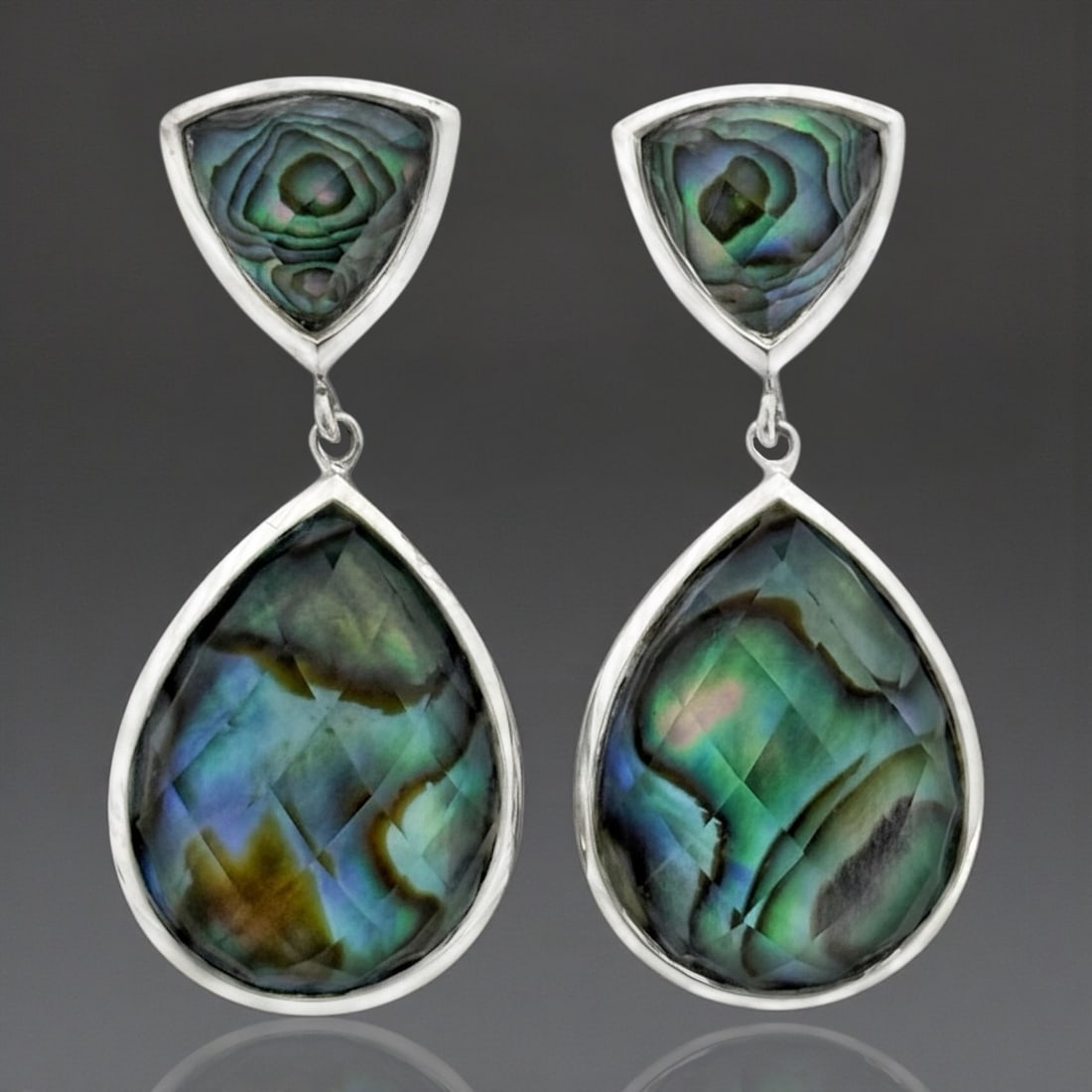 Iridescent Abalone Doublet Sterling Silver Dangle Drop Earrings (1 of 2)