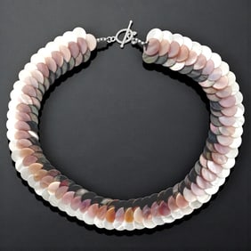 Lustrouse Tri-Color Mother of Pearl Overlapping Design Statement Necklace