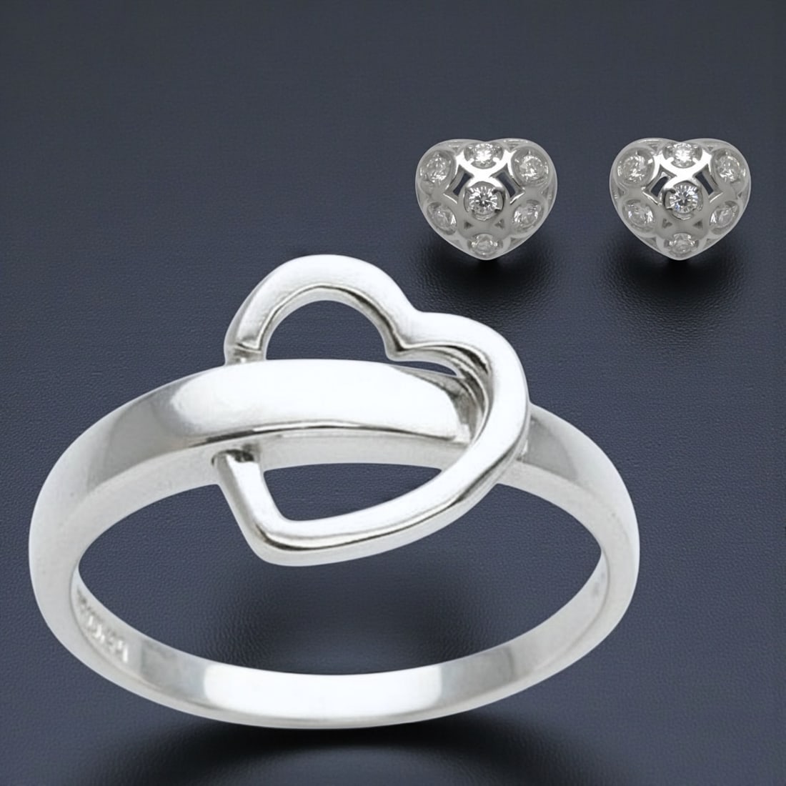 Sterling Silver Interlocking Heart with Stud Earrings Set (1 of 1)
