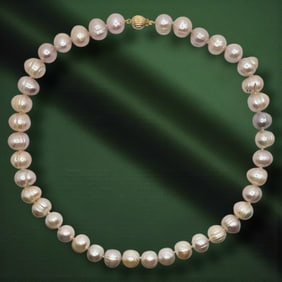 14K Gold Classic Genuine Pearl Necklace