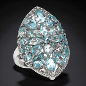 5.51 cttw Sky Blue Topaz Sterling Silver Ring - Size 5