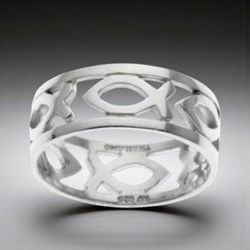 Sterling Silver Spritual Ichthys Ring - Size 10