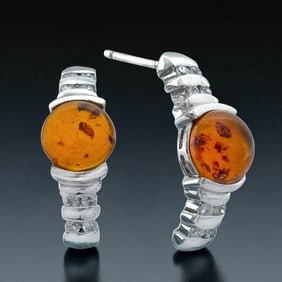 Baltic Amber Sterling Silver J-Hoop Earrings