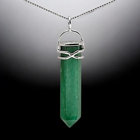 Green Adventurine Hexagon Pendant with 18" Sterling Silver Chain