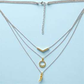 Minimalist Multi Strand Layered Charms Two Tone Necklace