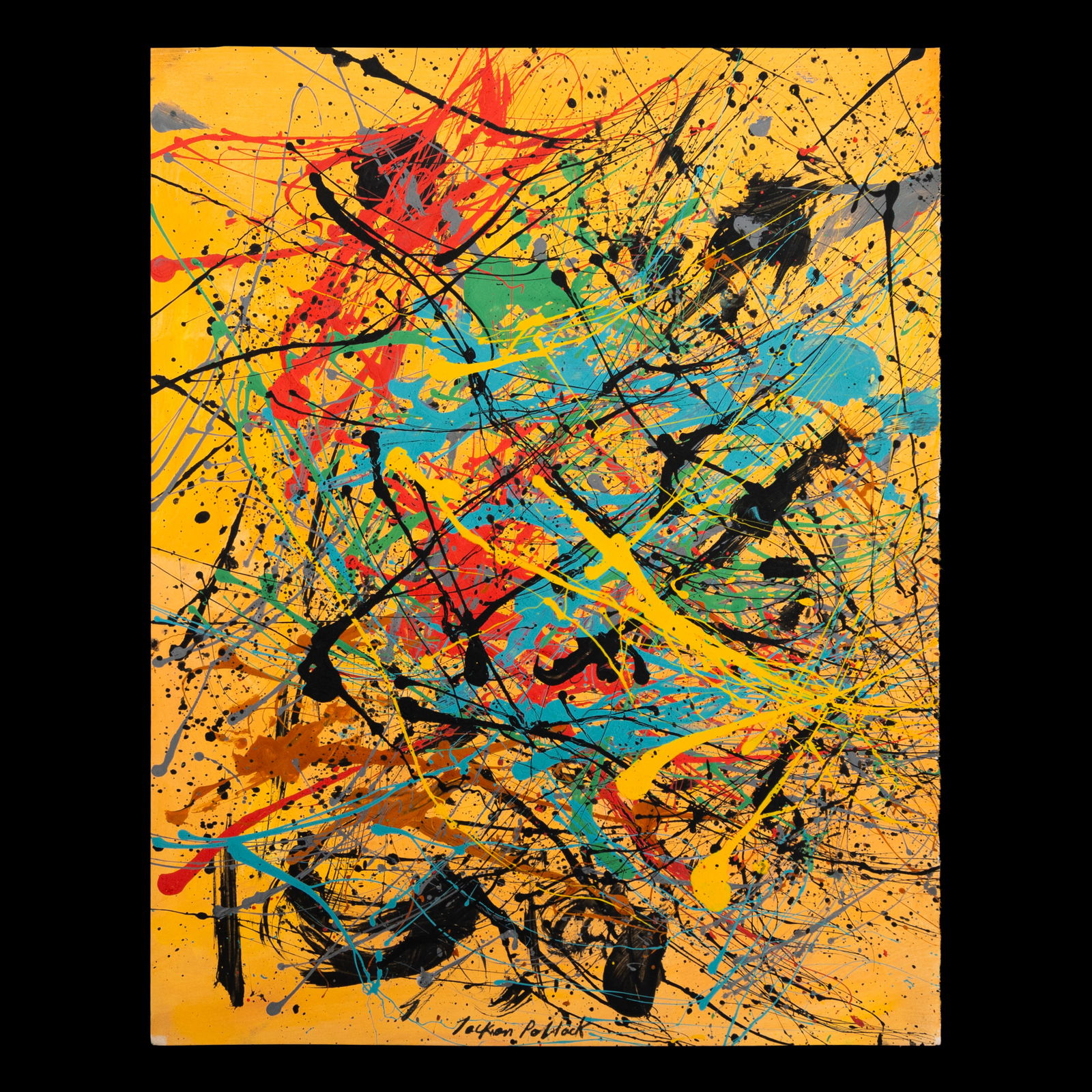 Jackson Pollock Painting on Paper – Multicolor Drip & Splatter Composition: Title: Attributed Jackson Pollock Painting on Paper – Multicolor Drip & Splatter Composition Description: A dynamic and visually electrifying paint-on-paper composition offered as attributed to (or