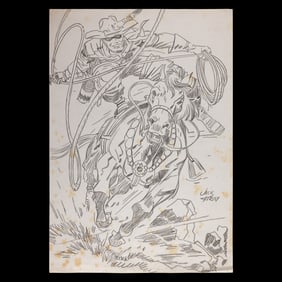 Jack Kirby – Pencil/Graphite Drawing – Western Masked Rider with Lariat