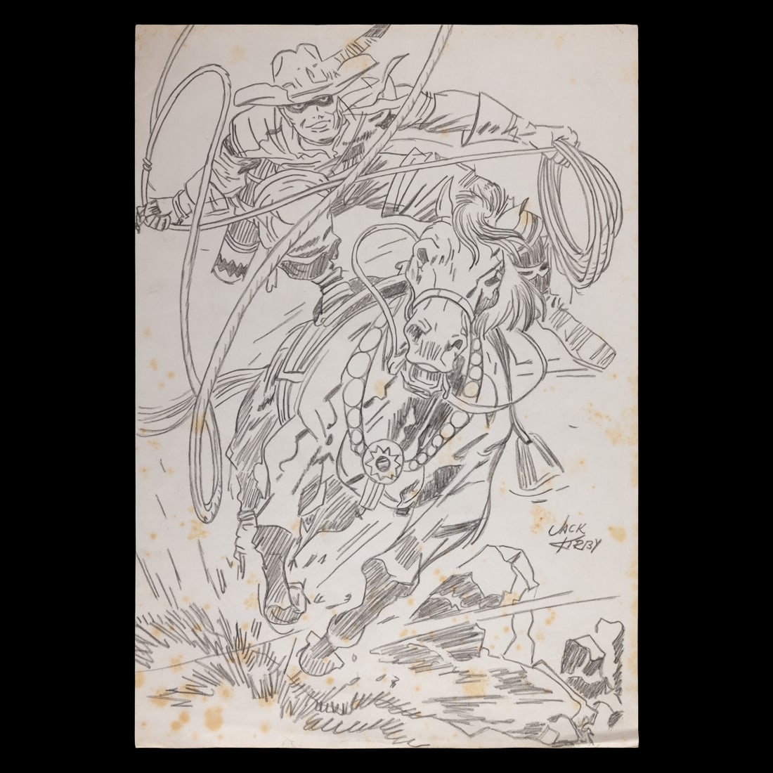 Jack Kirby – Pencil/Graphite Drawing – Western Masked Rider with Lariat (1 of 13)