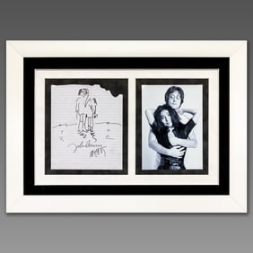 John Lennon Signed Composition Page with Original Drawing, Forensically Authenticated