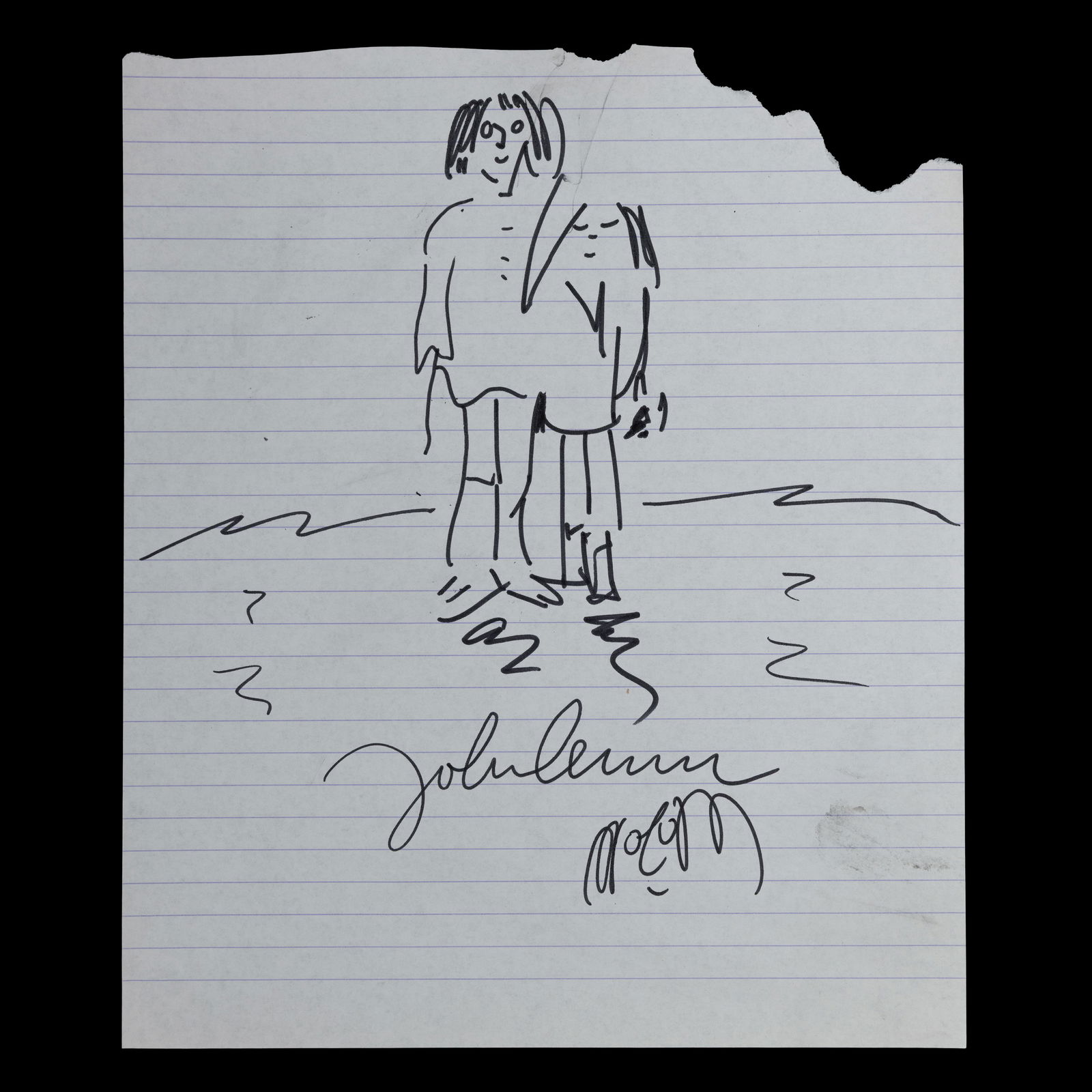 John Lennon Signed Composition Page with Original Drawing, Forensically Authenticated (1 of 7)