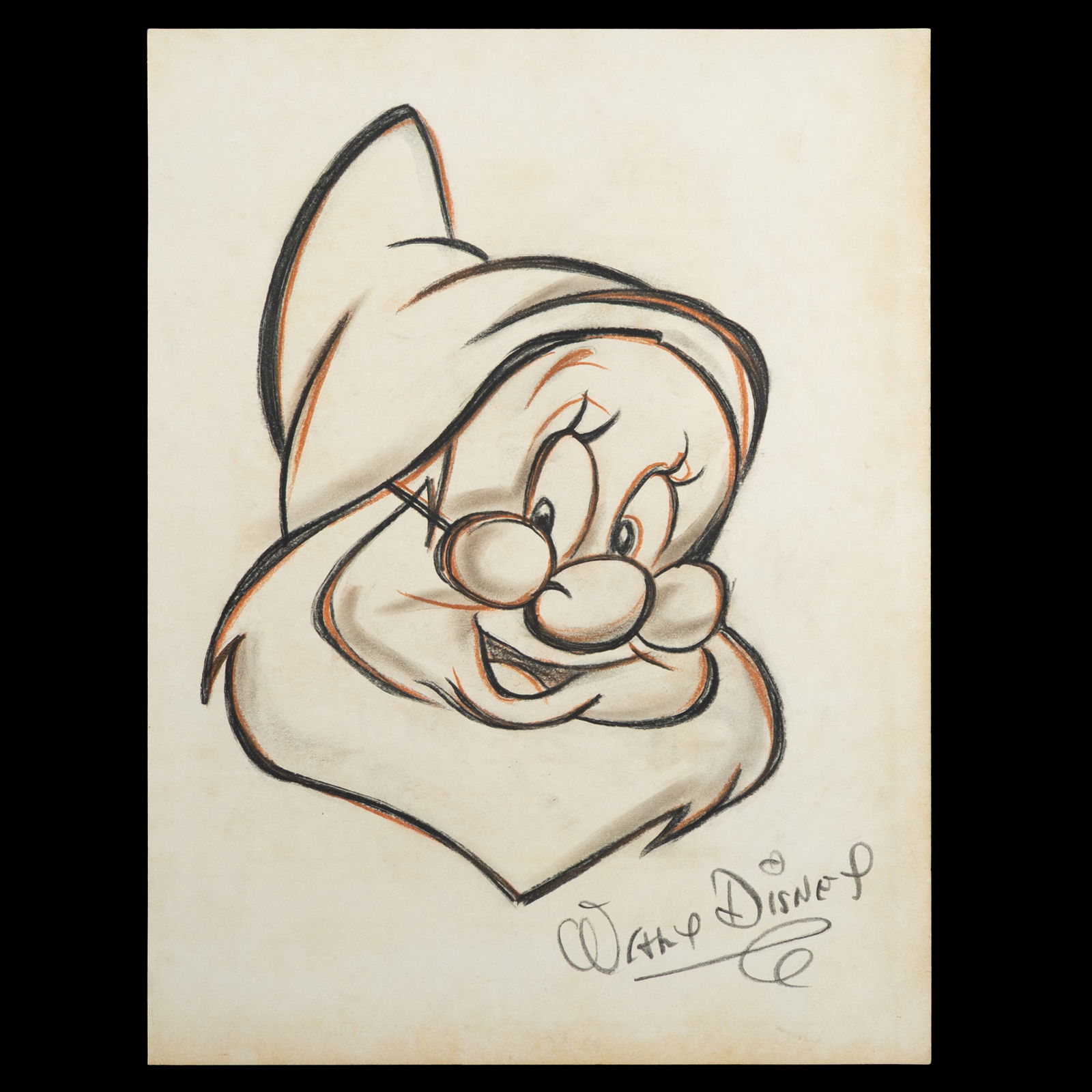 Walt Disney Signed Mixed Media Drawing – Doc from Snow White (1 of 11)