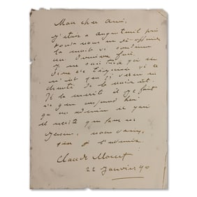 Claude Monet Handwritten Letter in French (22 January 1890) – Forensically Authenticated