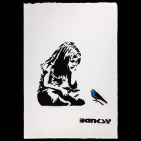 Banksy Painting on Paper – Girl with Blue Bird