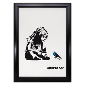 Banksy Painting on Paper – Girl with Blue Bird