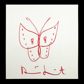 Damien Hirst Marker Drawing – Red Butterfly Study