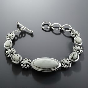 White Buffalo 8" Bracelet with Toggle clasp in Sterling Silver