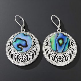 Sterling Silver Abalone Openwork Disc Drop Earring