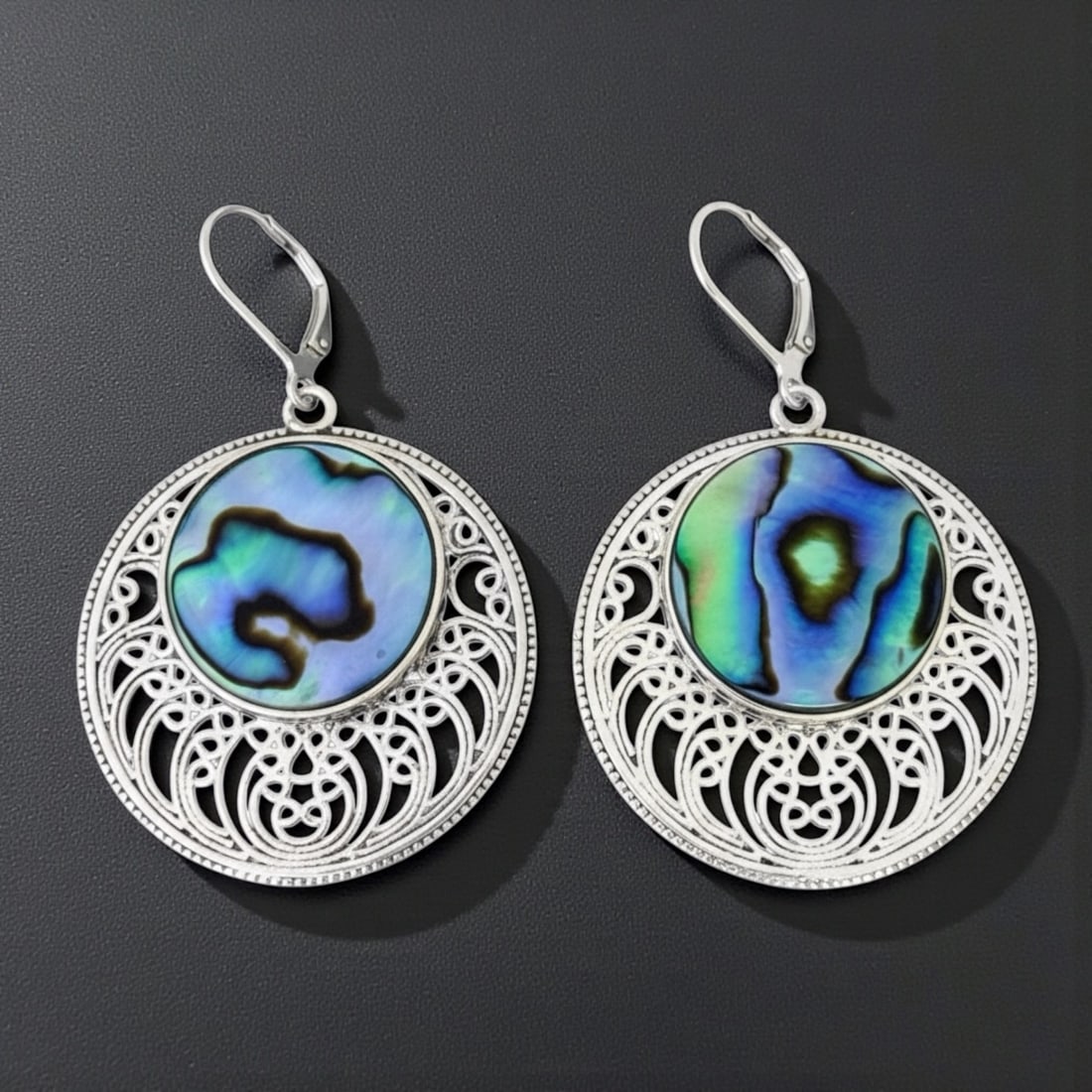 Sterling Silver Abalone Openwork Disc Drop Earring (1 of 1)