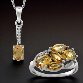 Citrine & White Zircon Sterling Silver Jewelry Set