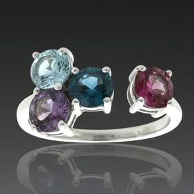 Semi Precious Gemstone Open Cuff Sterling Silver Ring SZ 7