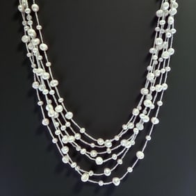 Multi Strand Corded Pearl Layered Neclace