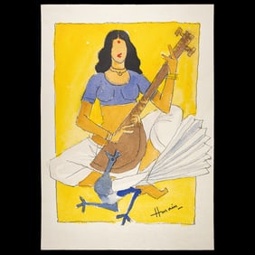M.F. Husain Watercolor on Paper