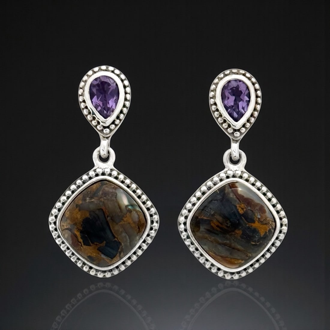 Bronze Abalone & Amethyst Sterling Silver Drop Earrings (1 of 1)