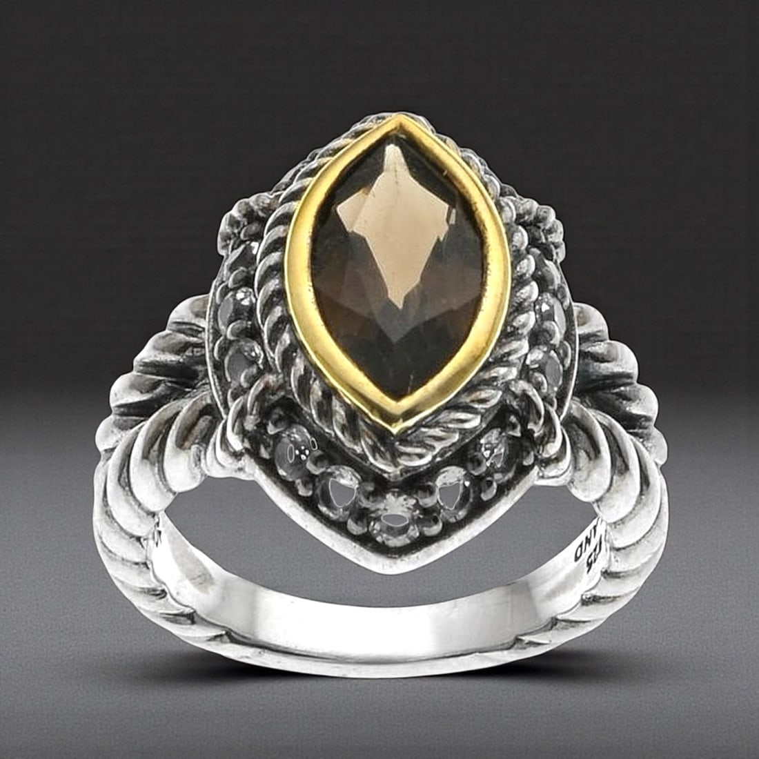 Smoky Quartz & White Topaz Sterling Silver Ring - Size 7.25: Product Details Item: Ring Metal: Sterling Silver Gemstone: Smoky Quartz & White Topaz Approximate Measurements: Width: 19.5 mm Ring Size: 7.25 Chain Length: Not Applicable Chain Metal: No