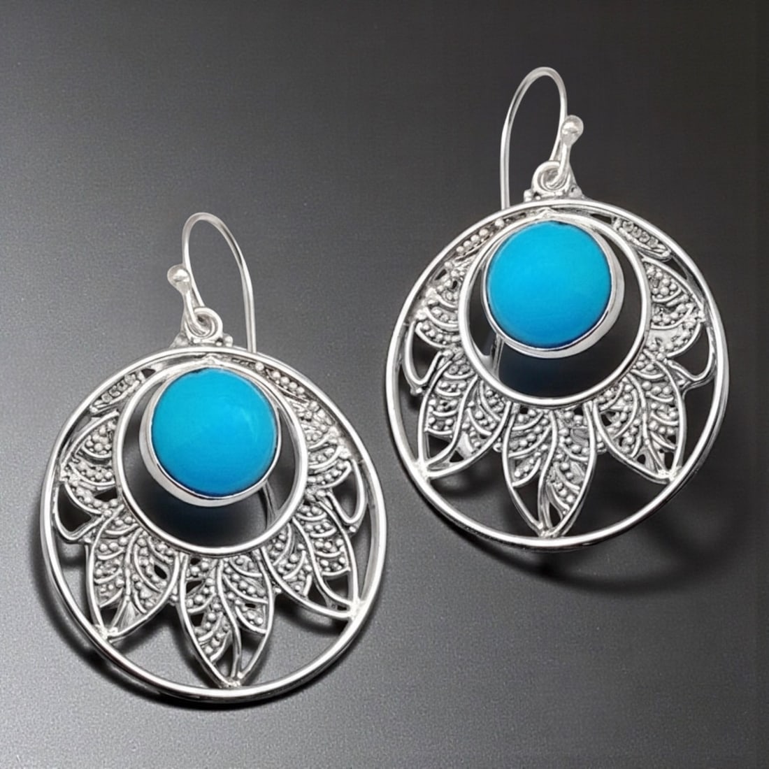 Sterling Silver Turquoise Filigree Dangle Earrings (1 of 1)