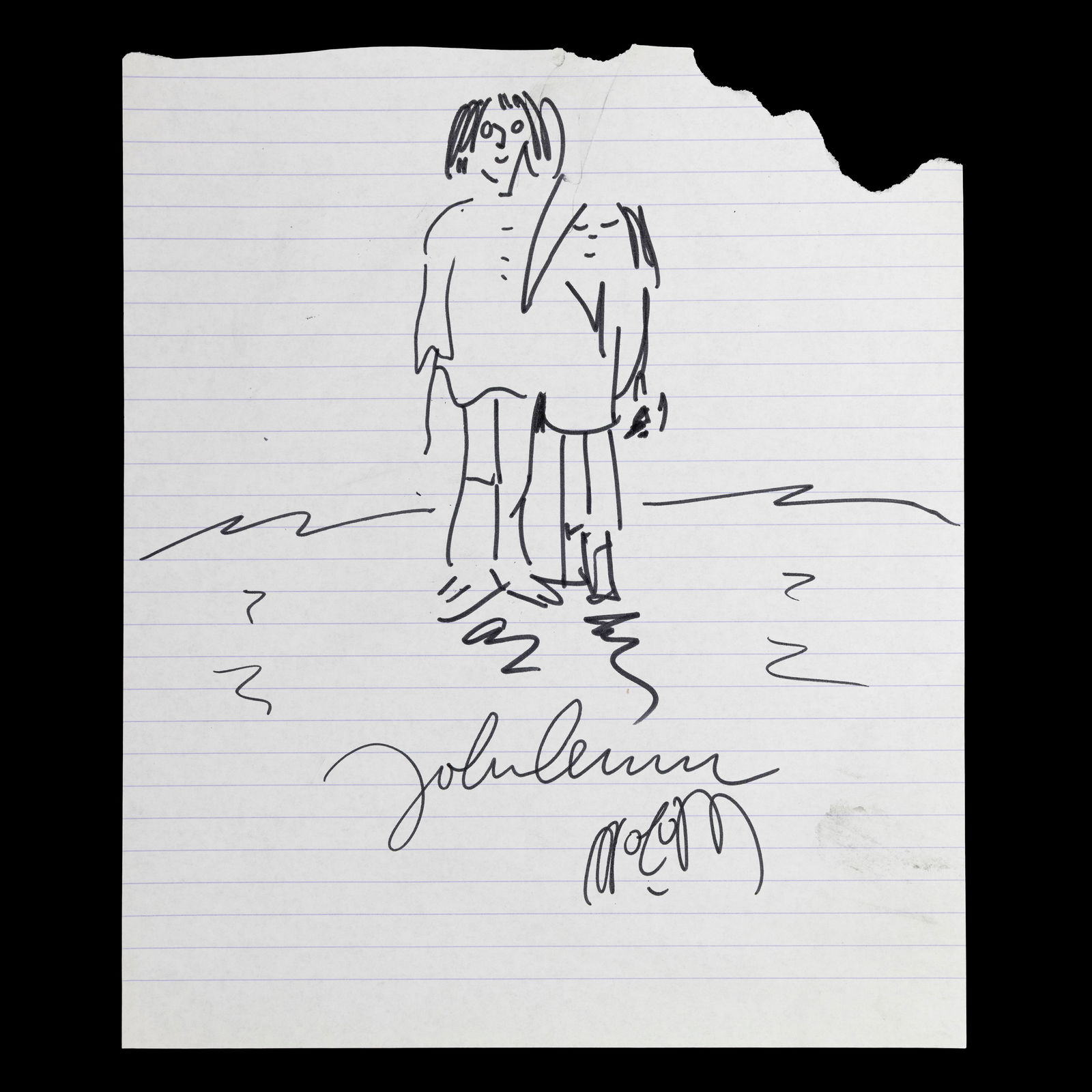 John Lennon Signed Composition Page with Original Drawing, Forensically Authenticated (1 of 4)